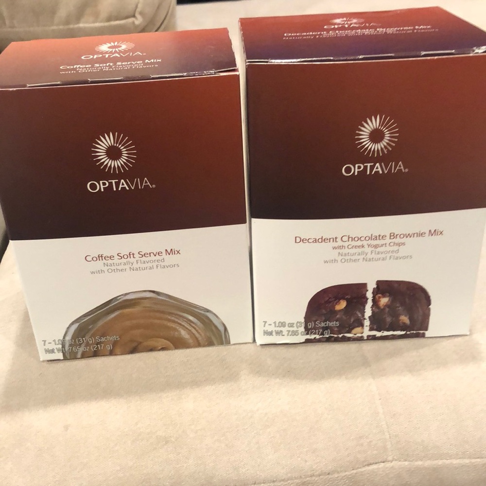 Optavia- Coffee Soft Serve Mix & Decadent Chocolate Brownie Mix - full box both